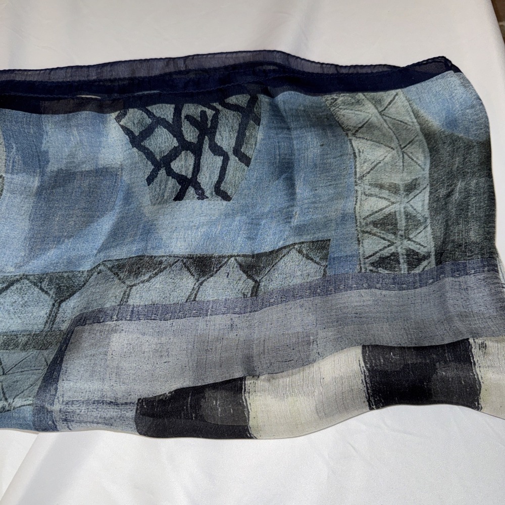 Women's Vintage KENZO Light Silk Checked Checkered Scarf Wrap Blue Black White - Picture 6 of 8